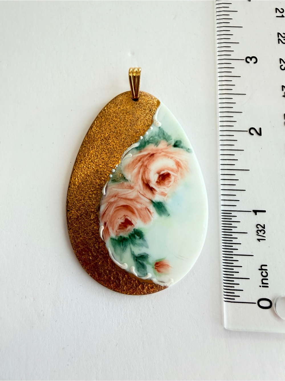 Vintage Hand Painted Porcelain Rose Pendant